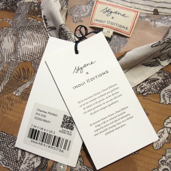 NWT Sezane x Inoui Editions Pierro Shirt in Ochre Dream Silk Cotton 34 / 2 - Picture 4 of 6